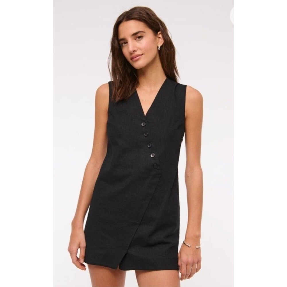 Abercrombie & Fitch Linen Blend Vest Mini Dress Black   M Minimalist Casual
